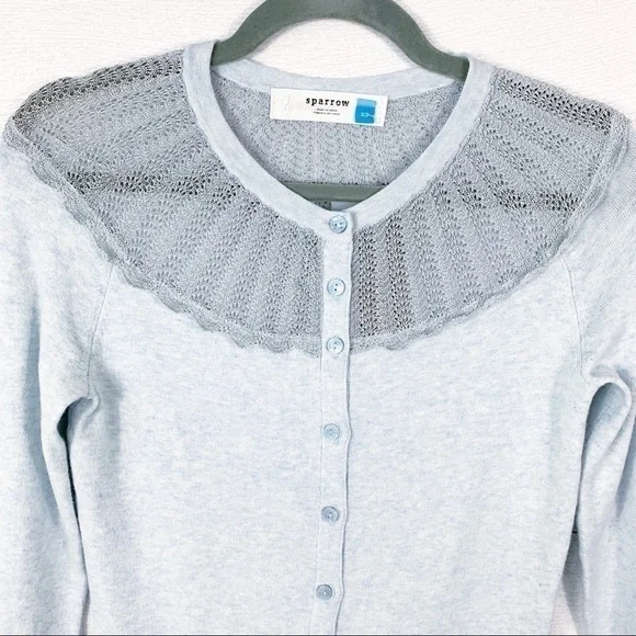 𝅺SPARROW Anthropologie Shimmer Fan Cardigan Sweater Button Blue XS - Picture 6 of 11